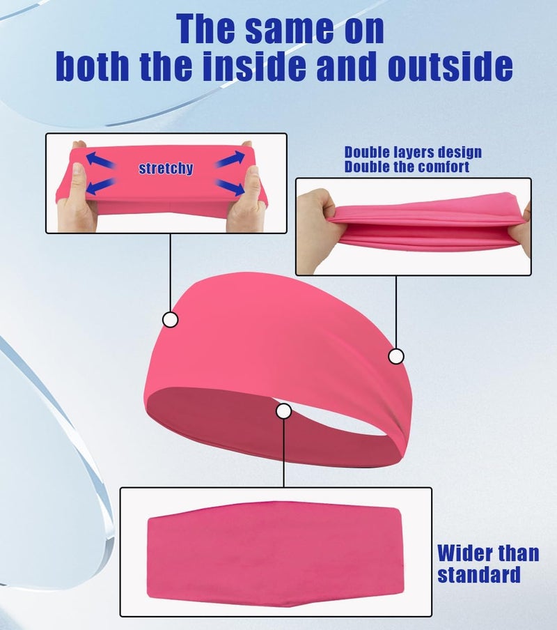 SRLLBBY 4 PCS Double-Layer Workout Headbands, Stretchy Sports Sweatband for Men and Womem, Sweat Wicking Hairbands for Running - Image 4